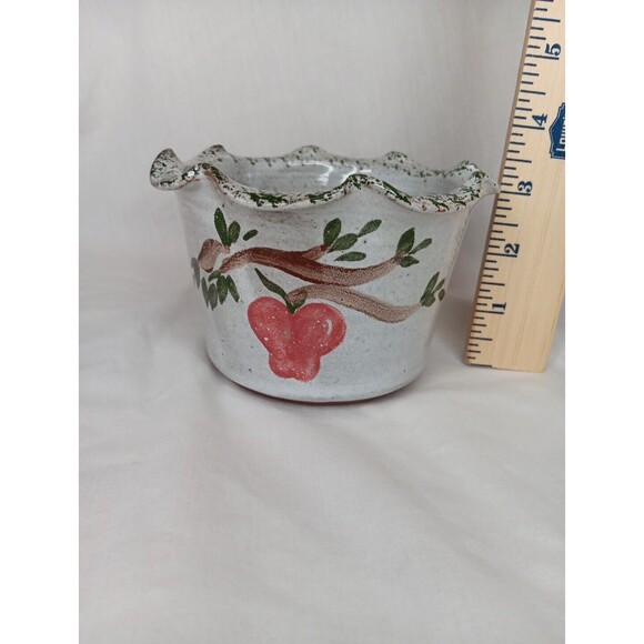 Owens Pottery Apple Cooking Bowl Gray Green Stamped Seagrove NC - Picture 7 of 8